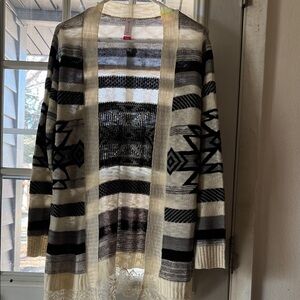 No Boundaries XL Boho Stripe Open Cardigan Lace Hem